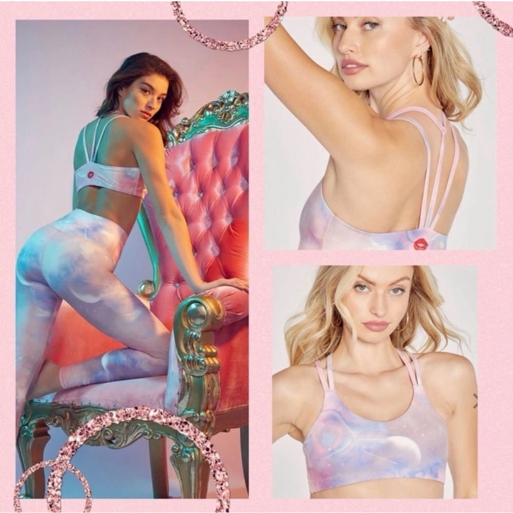 Wildfox Pink Blue Purple Galaxy Print Leggings & Sports Bra Set